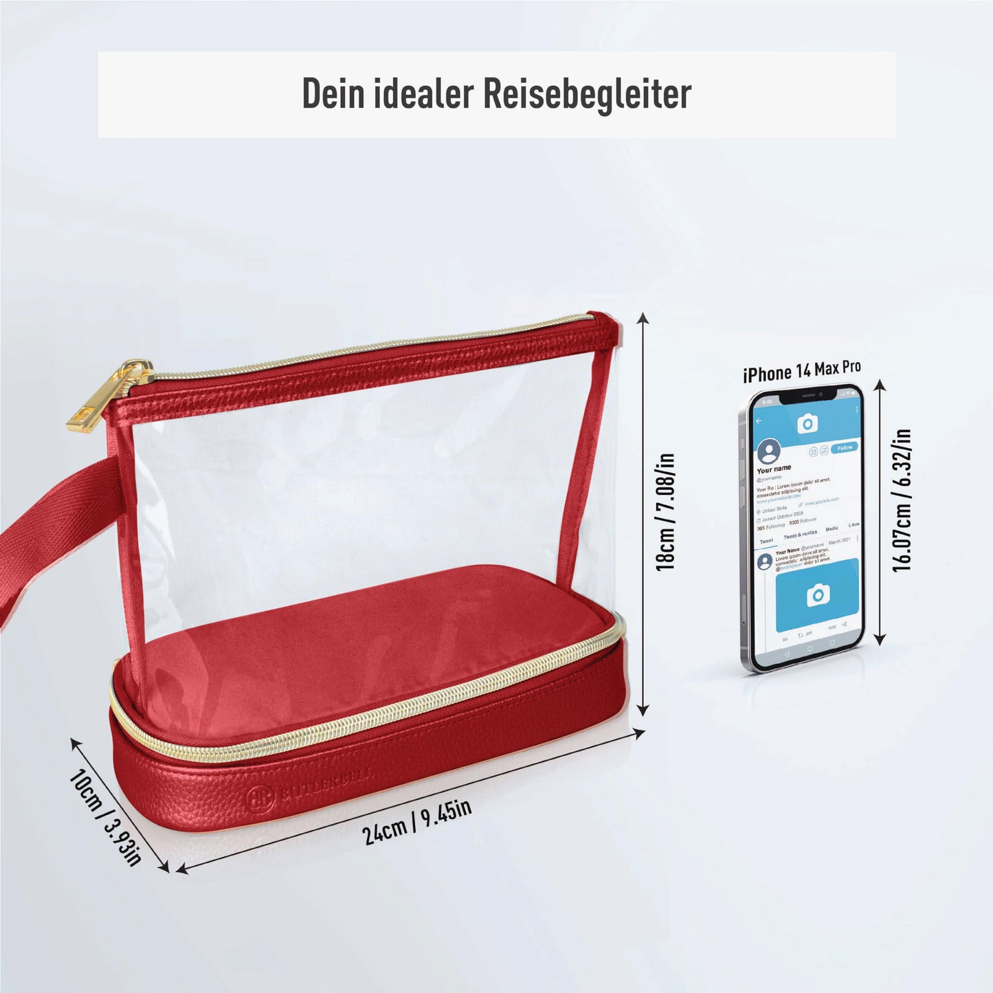 BUTLERBELL Kulturbeutel Transparent mit blickdichtem Teil ¦ Kulturtasche zum Transport von Flüssigkeiten ¦ Kosmetiktasche Durchsichtig ¦ Handgepäck-Reisezubehör ¦ Damen &amp; Herren (Marineblau)