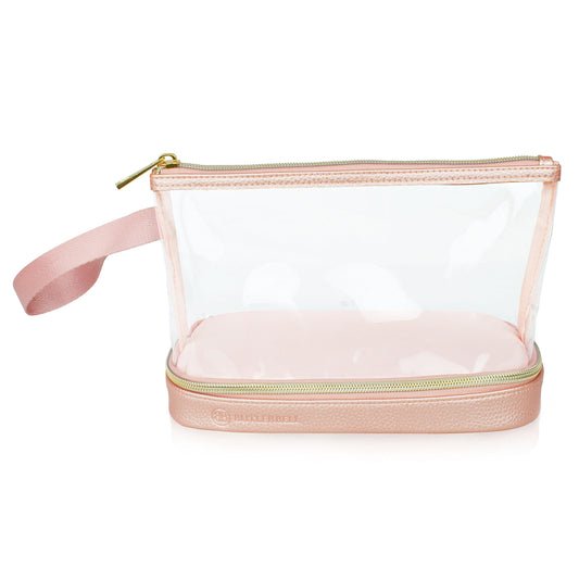BUTLERBELL Kulturbeutel Transparent mit blickdichtem Teil I Kulturtasche zum Transport von Flüssigkeiten I Kosmetiktasche Durchsichtig I Handgepäck-Reisezubehör I Damen &amp; Herren (Rose Gold)