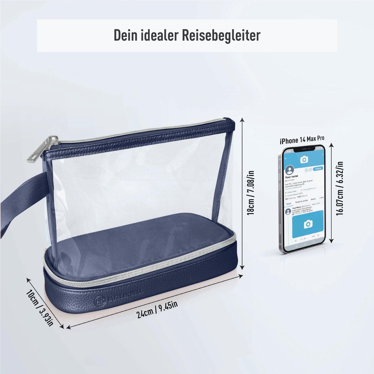 BUTLERBELL Kulturbeutel Transparent mit blickdichtem Teil I Kulturtasche zum Transport von Flüssigkeiten ! Kosmetiktasche Durchsichtig I Handgepäck-Reisezubehör I Damen &amp; Herren (Regenbogen)