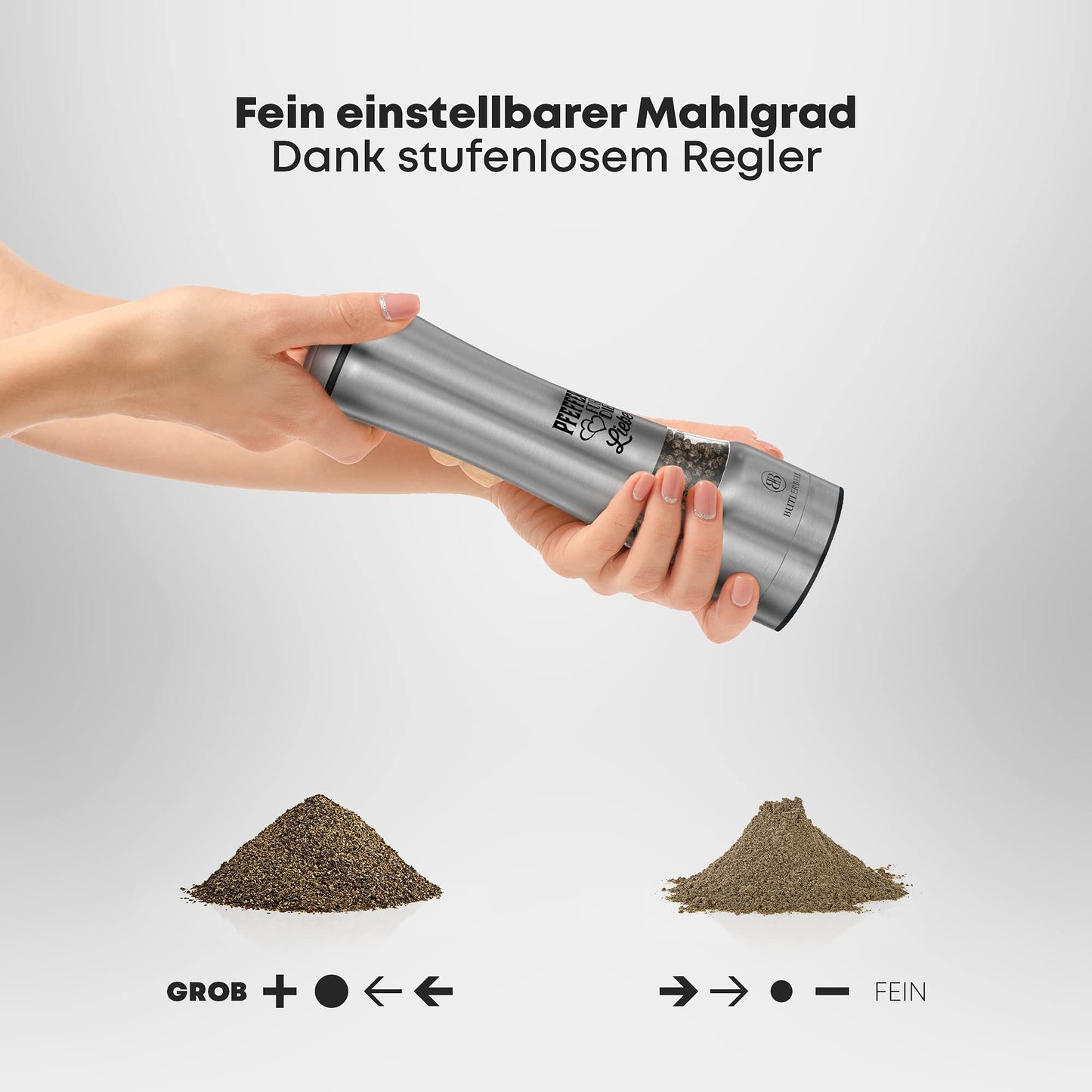 BUTLERBELL® Salz- und Pfeffermühle mit Keramikmahlwerk | Gewürzmühlen-Set | Hochzeitsgeschenke für Brautpaar