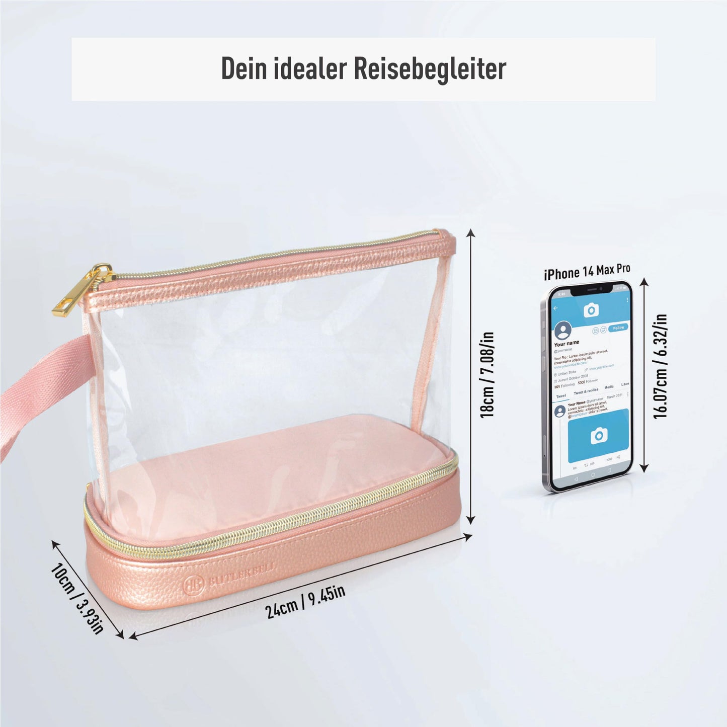 BUTLERBELL Kulturbeutel Transparent mit blickdichtem Teil I Kulturtasche zum Transport von Flüssigkeiten ! Kosmetiktasche Durchsichtig I Handgepäck-Reisezubehör I Damen &amp; Herren (Regenbogen)