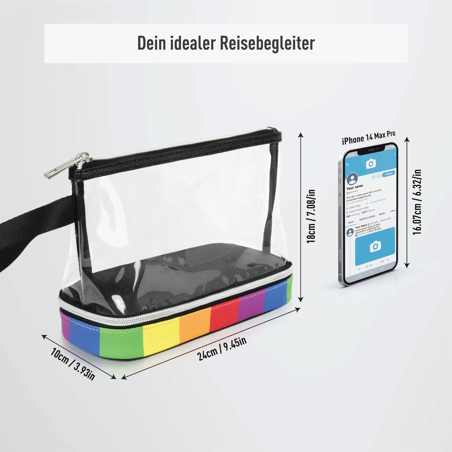 BUTLERBELL Kulturbeutel Transparent mit blickdichtem Teil ¦ Kulturtasche zum Transport von Flüssigkeiten ¦ Kosmetiktasche Durchsichtig ¦ Handgepäck-Reisezubehör ¦ Damen &amp; Herren (Marineblau)