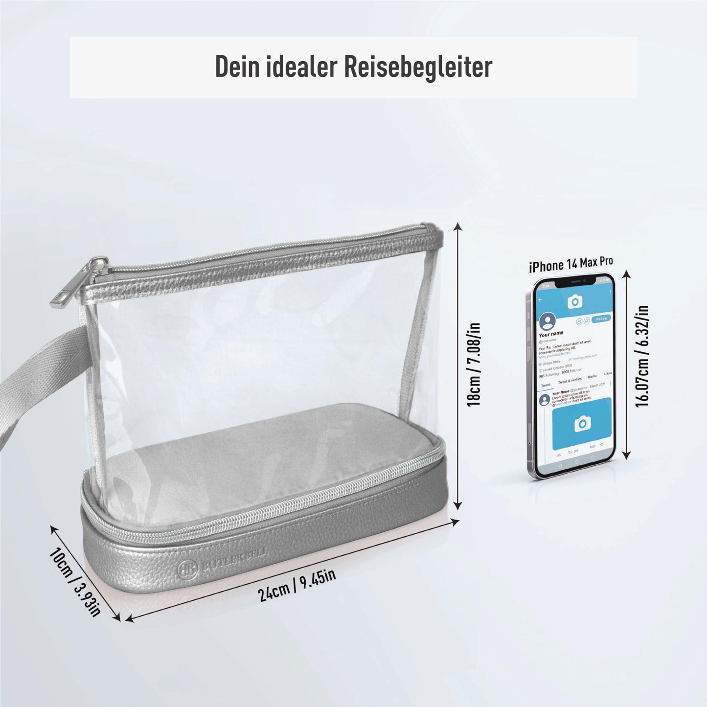 BUTLERBELL Kulturbeutel Transparent mit blickdichtem Teil I Kulturtasche zum Transport von Flüssigkeiten I Kosmetiktasche Durchsichtig I Handgepäck-Reisezubehör I Damen &amp; Herren (Rose Gold)