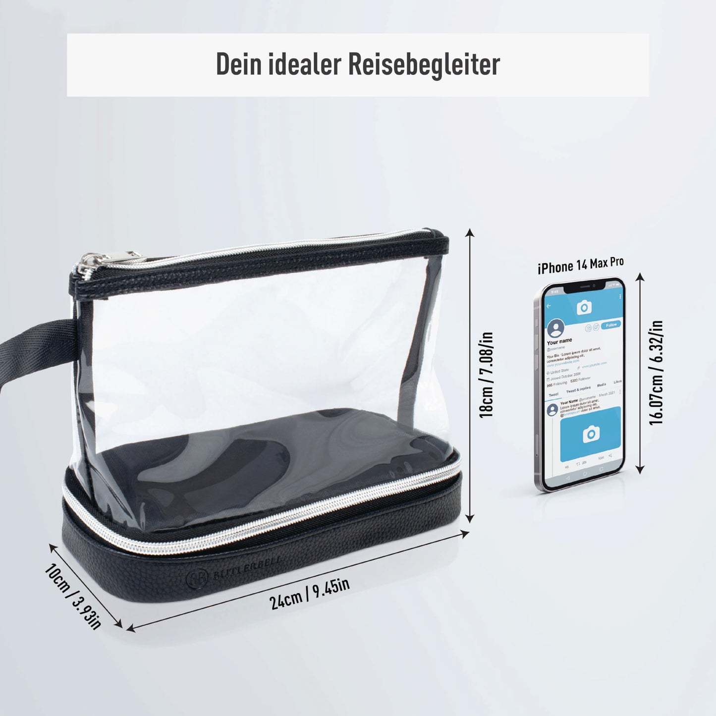 BUTLERBELL Kulturbeutel Transparent mit blickdichtem Teil I Kulturtasche zum Transport von Flüssigkeiten ! Kosmetiktasche Durchsichtig I Handgepäck-Reisezubehör I Damen &amp; Herren (Regenbogen)