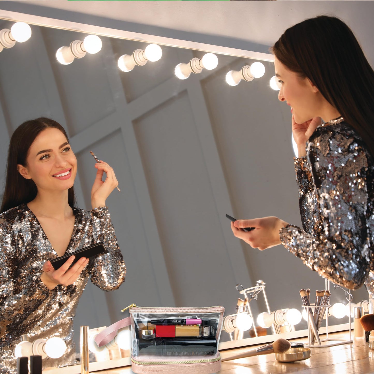 BUTLERBELL Kulturbeutel Transparent mit blickdichtem Teil I Kulturtasche zum Transport von Flüssigkeiten I Kosmetiktasche Durchsichtig I Handgepäck-Reisezubehör I Damen &amp; Herren (Rose Gold)