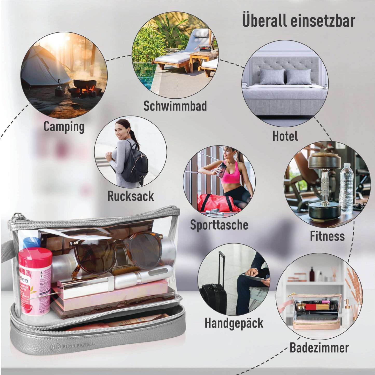 BUTLERBELL Kulturbeutel Transparent mit blickdichtem Teil ¦ Kulturtasche zum Transport von Flüssigkeiten ¦ Kosmetiktasche Durchsichtig ¦ Handgepäck-Reisezubehör ¦ Damen &amp; Herren (Marineblau)