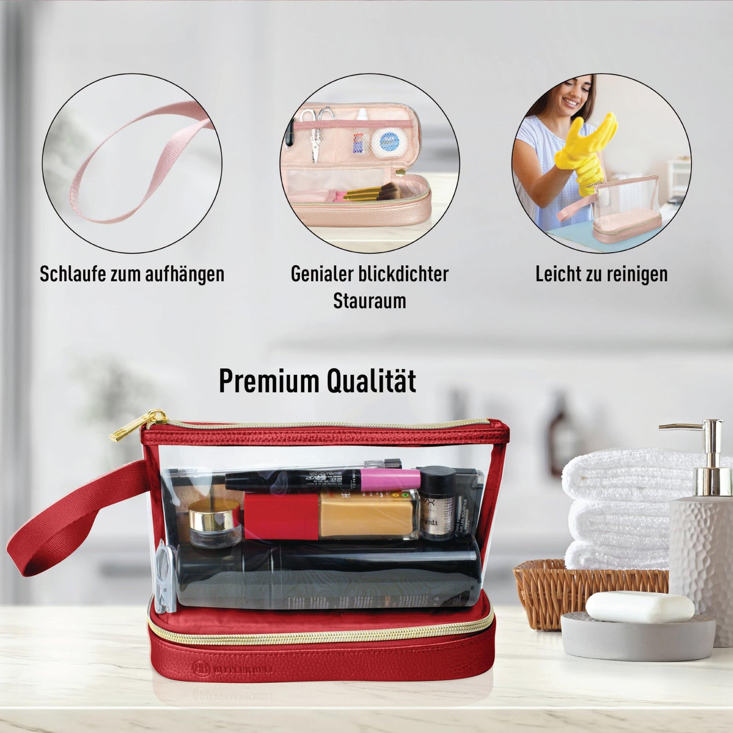 BUTLERBELL Kulturbeutel Transparent mit blickdichtem Teil ¦ Kulturtasche zum Transport von Flüssigkeiten ¦ Kosmetiktasche Durchsichtig ¦ Handgepäck-Reisezubehör ¦ Damen &amp; Herren (Marineblau)