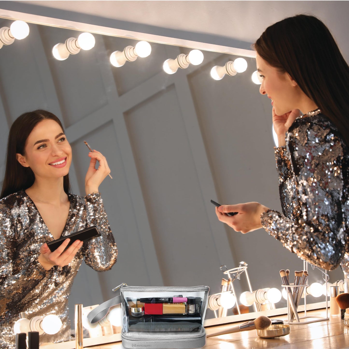 BUTLERBELL Kulturbeutel Transparent mit blickdichtem Teil I Kulturtasche zum Transport von Flüssigkeiten I Kosmetiktasche Durchsichtig I Handgepäck-Reisezubehör I Damen &amp; Herren (Rose Gold)