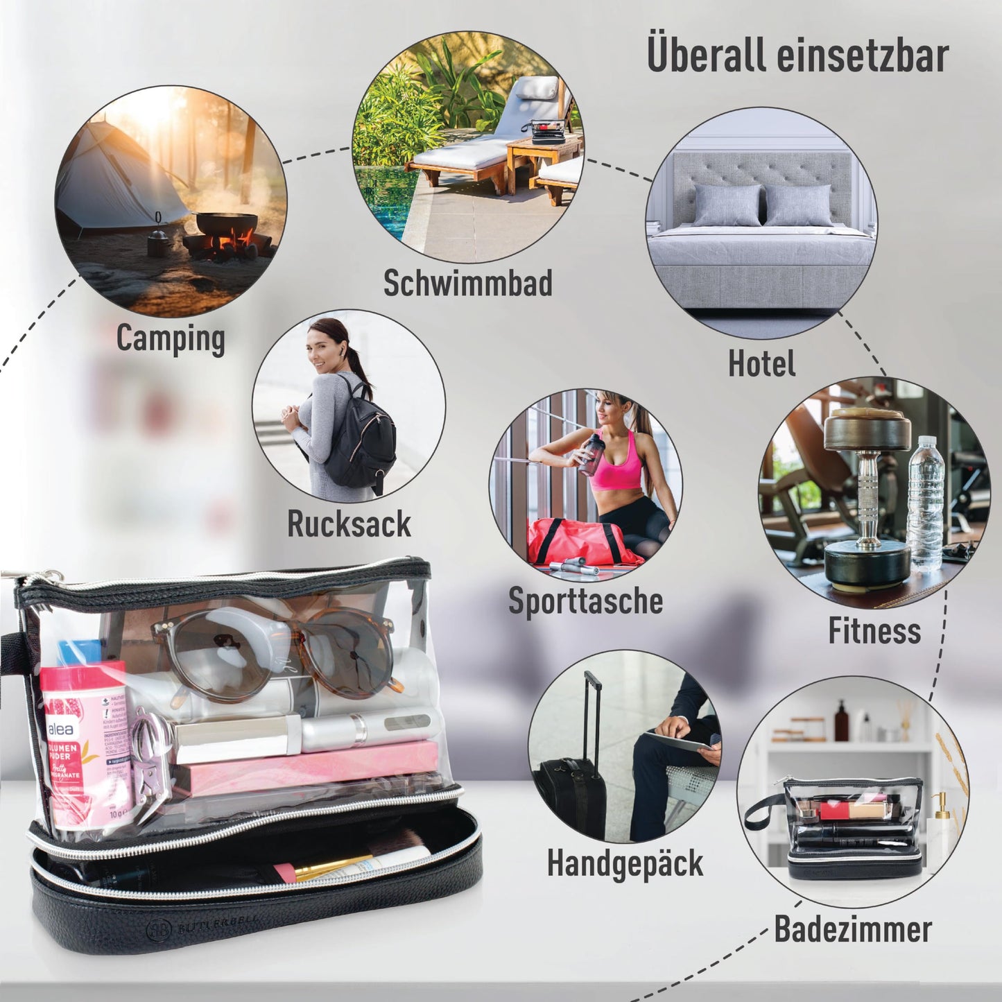 BUTLERBELL Kulturbeutel Transparent mit blickdichtem Teil ¦ Kulturtasche zum Transport von Flüssigkeiten ¦ Kosmetiktasche Durchsichtig ¦ Handgepäck-Reisezubehör ¦ Damen &amp; Herren (Marineblau)