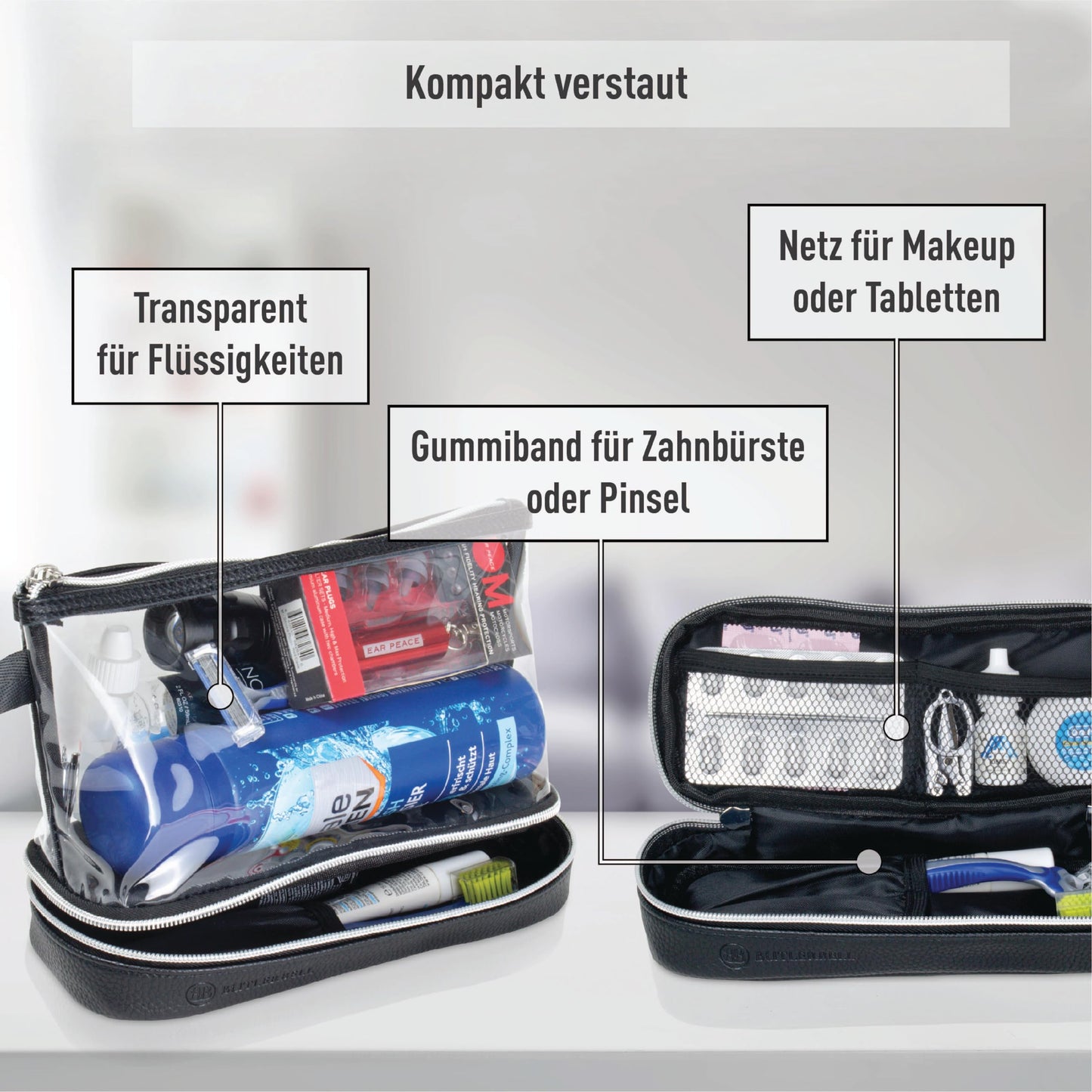 BUTLERBELL Kulturbeutel Transparent mit blickdichtem Teil I Kulturtasche zum Transport von Flüssigkeiten ! Kosmetiktasche Durchsichtig I Handgepäck-Reisezubehör I Damen &amp; Herren (Regenbogen)