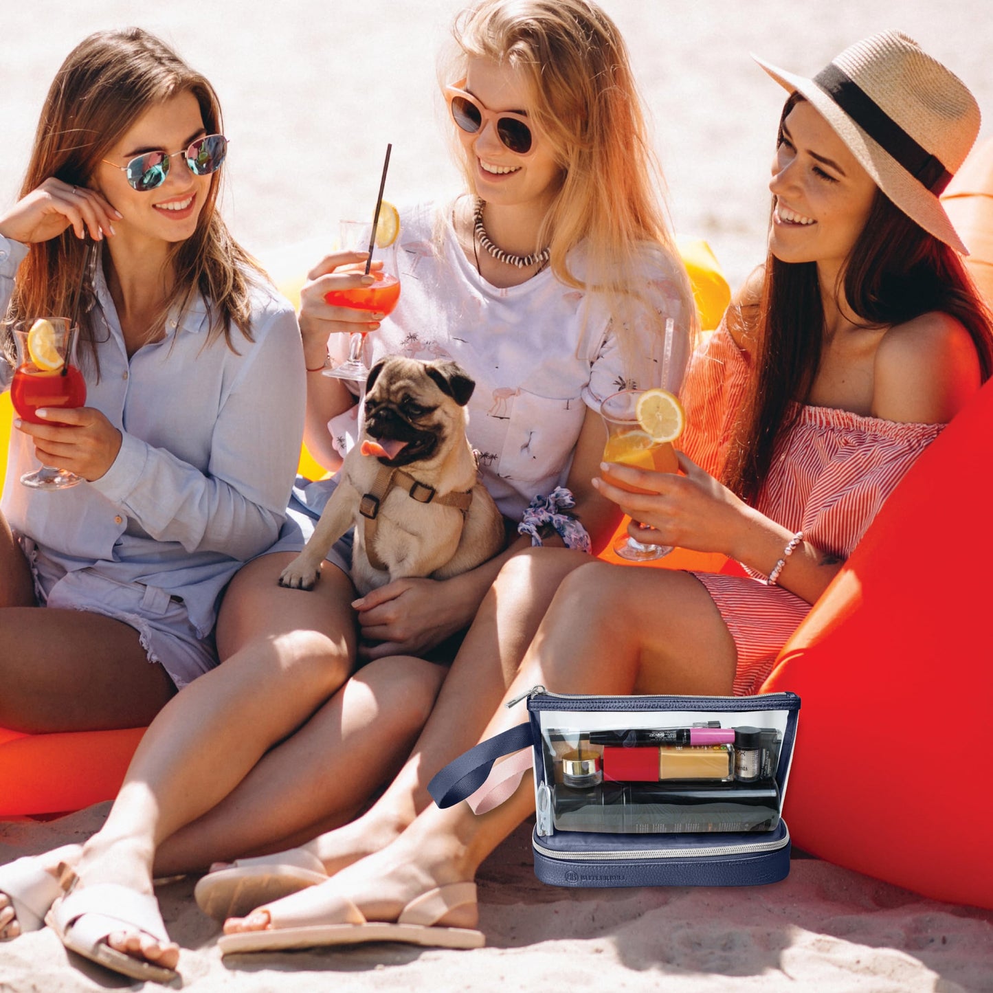 BUTLERBELL Kulturbeutel Transparent mit blickdichtem Teil ¦ Kulturtasche zum Transport von Flüssigkeiten ¦ Kosmetiktasche Durchsichtig ¦ Handgepäck-Reisezubehör ¦ Damen &amp; Herren (Marineblau)