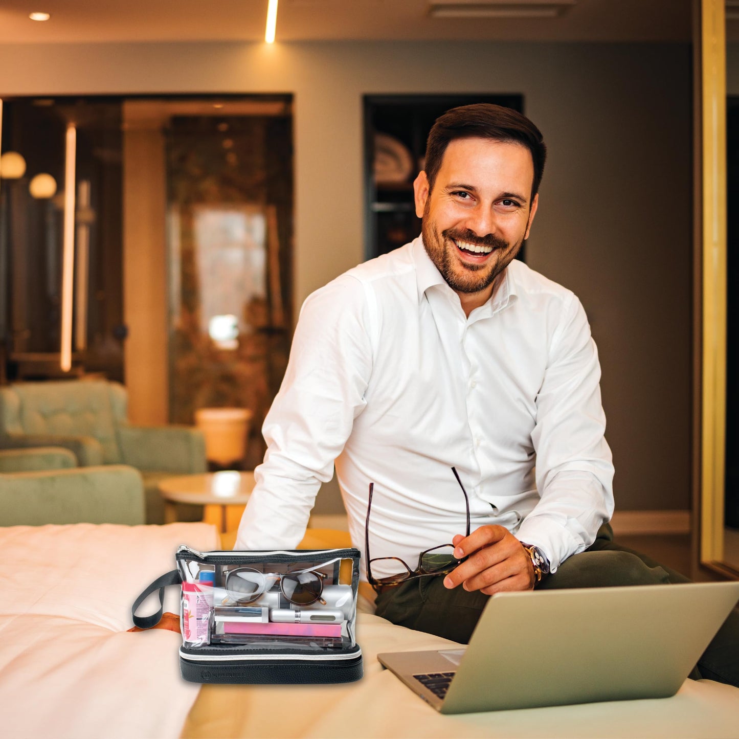 BUTLERBELL Kulturbeutel Transparent mit blickdichtem Teil I Kulturtasche zum Transport von Flüssigkeiten I Kosmetiktasche Durchsichtig I Handgepäck-Reisezubehör I Damen &amp; Herren (Rose Gold)