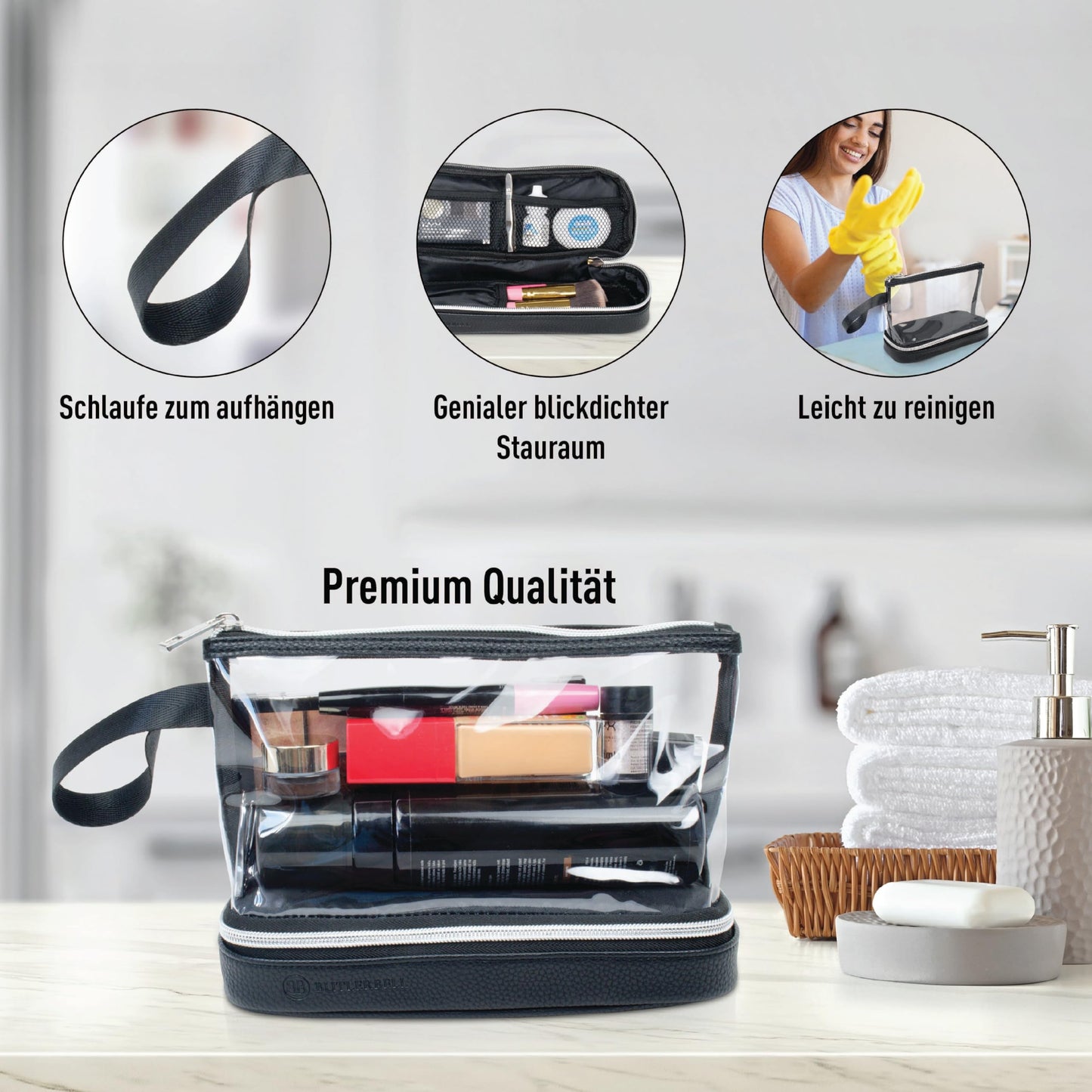 BUTLERBELL Kulturbeutel Transparent mit blickdichtem Teil ¦ Kulturtasche zum Transport von Flüssigkeiten ¦ Kosmetiktasche Durchsichtig ¦ Handgepäck-Reisezubehör ¦ Damen &amp; Herren (Marineblau)