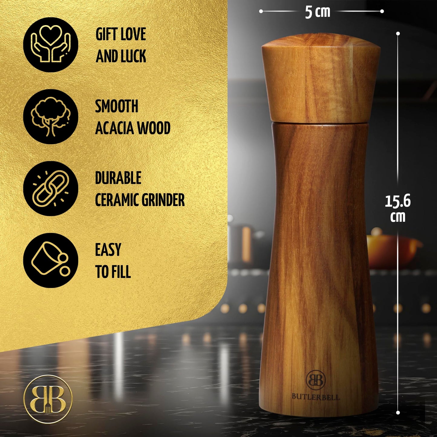 BUTLERBELL® Salz und Pfeffermühle Holz in Luxus Geschenkbox mit Herz ideal als Hochzeitsgeschenk | Geschenke zur Hochzeit | Hochzeitsgeschenke für Brautpaar | Einweihungsgeschenk (Engel)