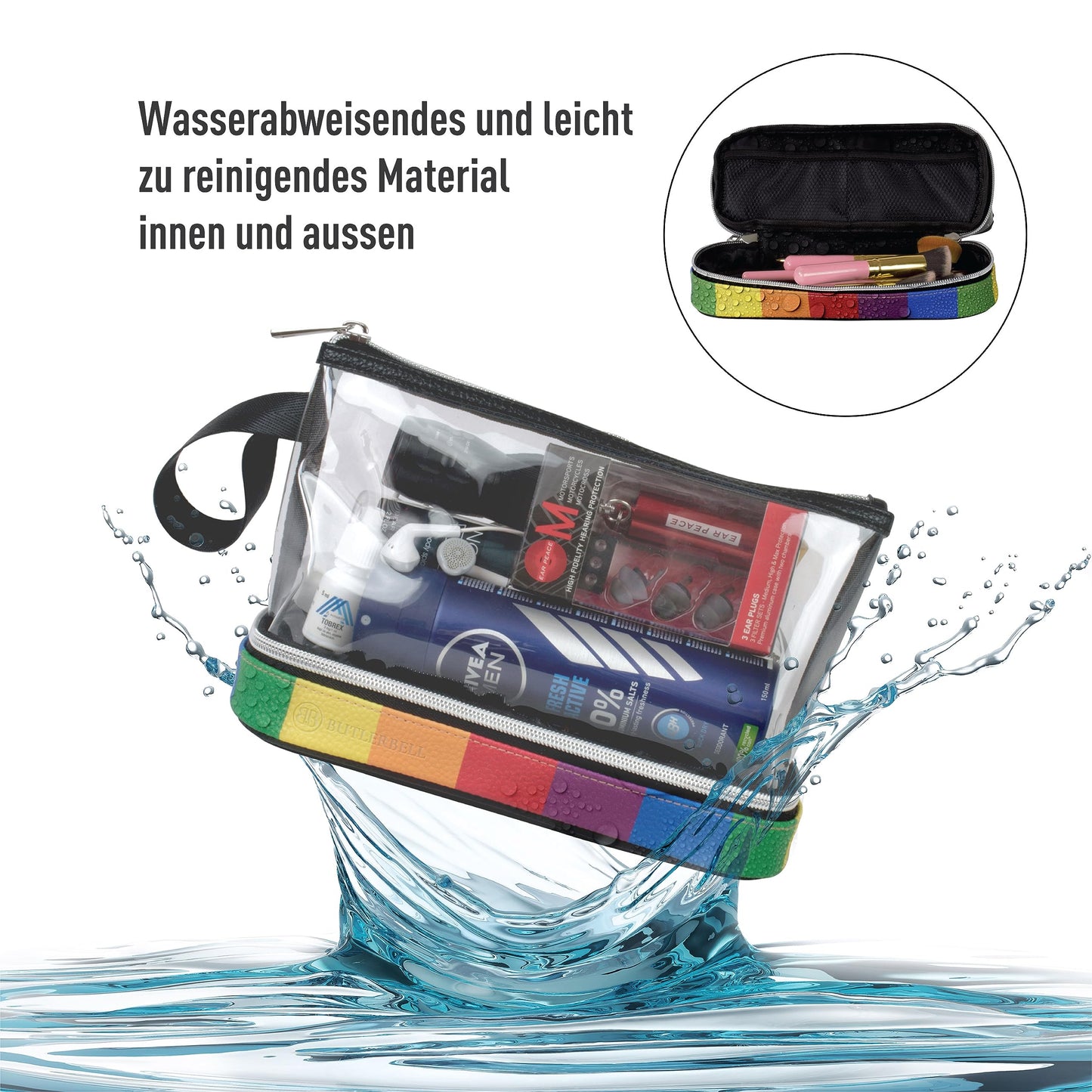 BUTLERBELL Kulturbeutel Transparent mit blickdichtem Teil I Kulturtasche zum Transport von Flüssigkeiten I Kosmetiktasche Durchsichtig I Handgepäck-Reisezubehör I Damen &amp; Herren (Rose Gold)