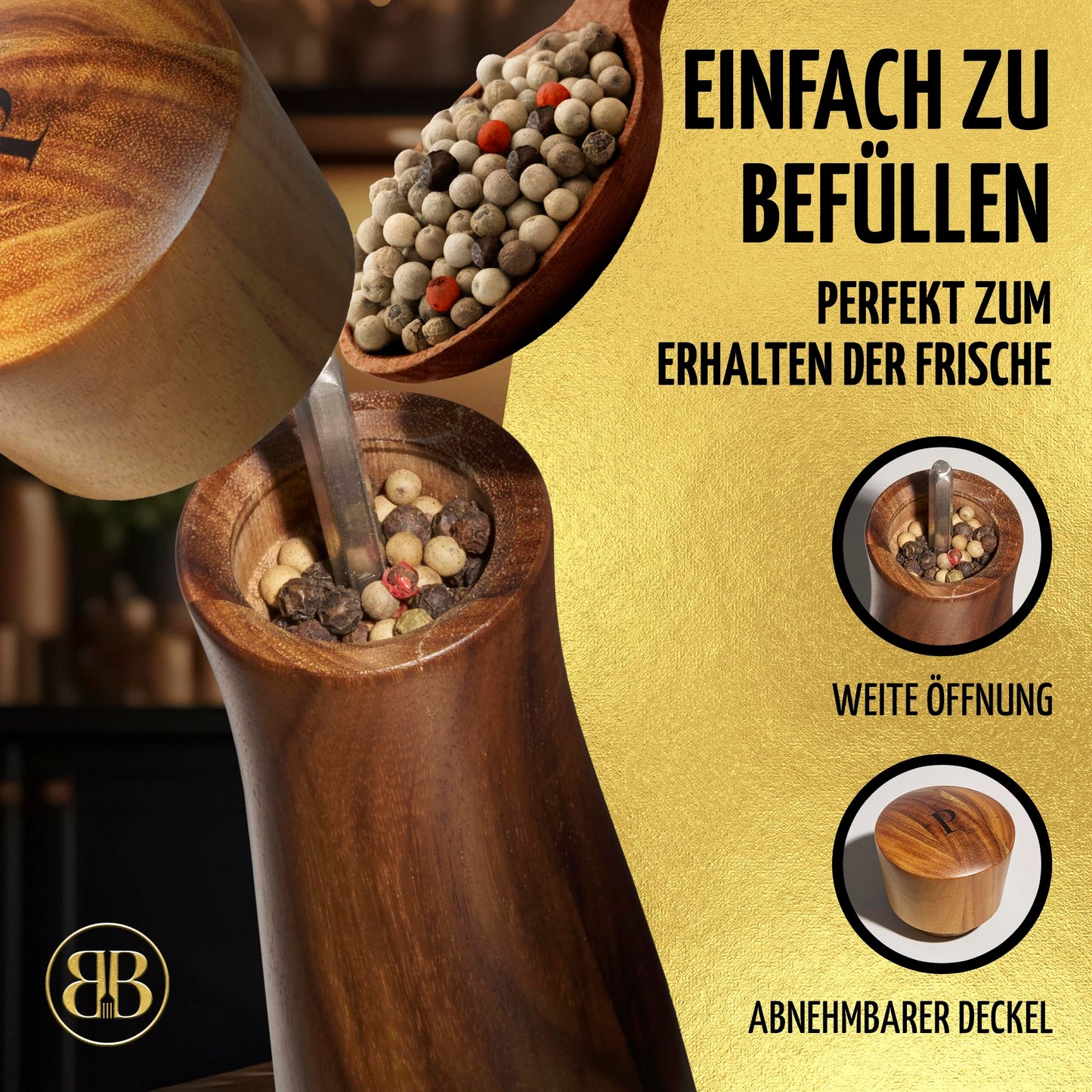 BUTLERBELL® Salz und Pfeffermühle Holz in Luxus Geschenkbox mit Herz ideal als Hochzeitsgeschenk | Geschenke zur Hochzeit | Hochzeitsgeschenke für Brautpaar | Einweihungsgeschenk (Engel)