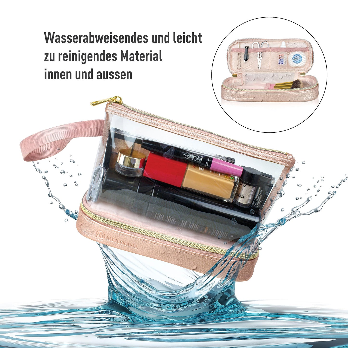 BUTLERBELL Kulturbeutel Transparent mit blickdichtem Teil ¦ Kulturtasche zum Transport von Flüssigkeiten ¦ Kosmetiktasche Durchsichtig ¦ Handgepäck-Reisezubehör ¦ Damen &amp; Herren (Marineblau)
