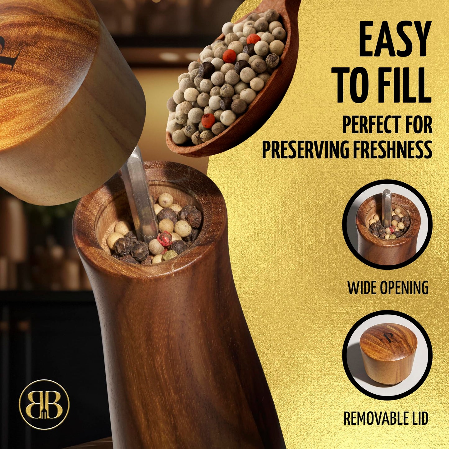 BUTLERBELL® Salz und Pfeffermühle Holz in Luxus Geschenkbox mit Herz ideal als Hochzeitsgeschenk | Geschenke zur Hochzeit | Hochzeitsgeschenke für Brautpaar | Einweihungsgeschenk (Engel)