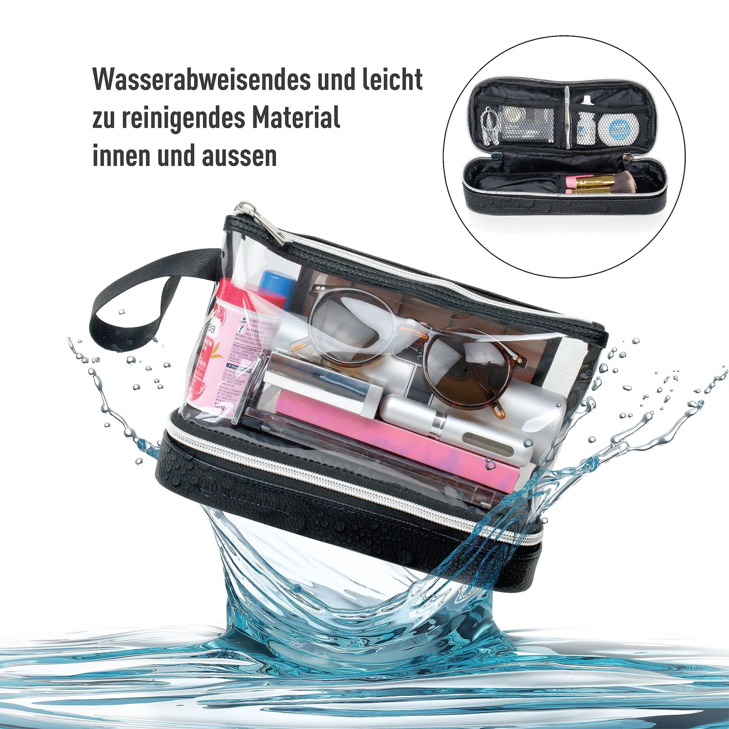 BUTLERBELL Kulturbeutel Transparent mit blickdichtem Teil I Kulturtasche zum Transport von Flüssigkeiten I Kosmetiktasche Durchsichtig I Handgepäck-Reisezubehör I Damen &amp; Herren (Rose Gold)